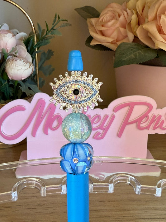 Blue Bling Evil Eye Beaded Pen
