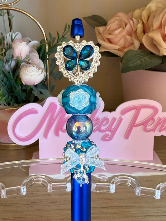 Blue Bling Butterfly Beaded Pen