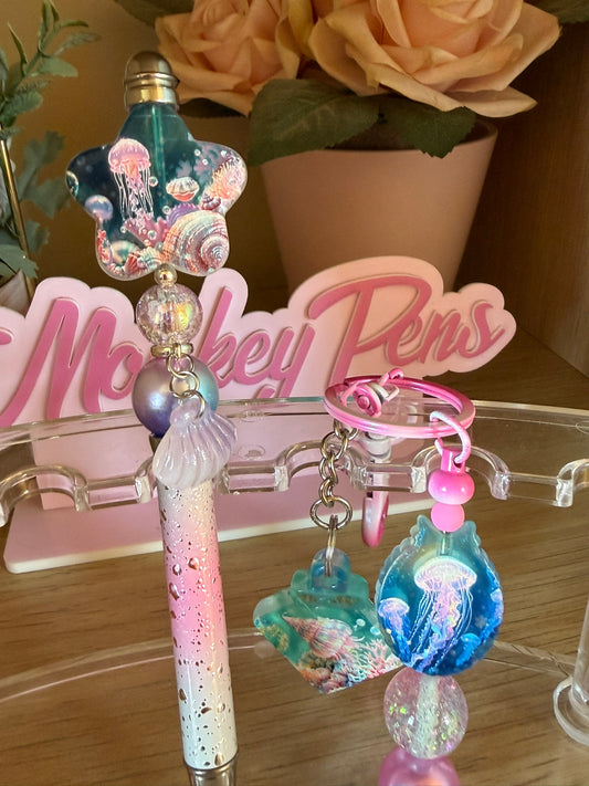 Pink Underwater Inspired Pen & Keyring Set