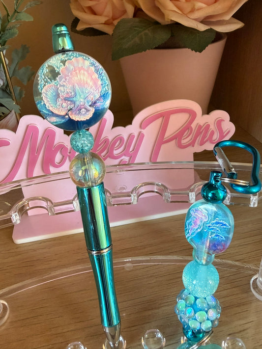 Blue Underwater Inspired Pen & Keyring Set