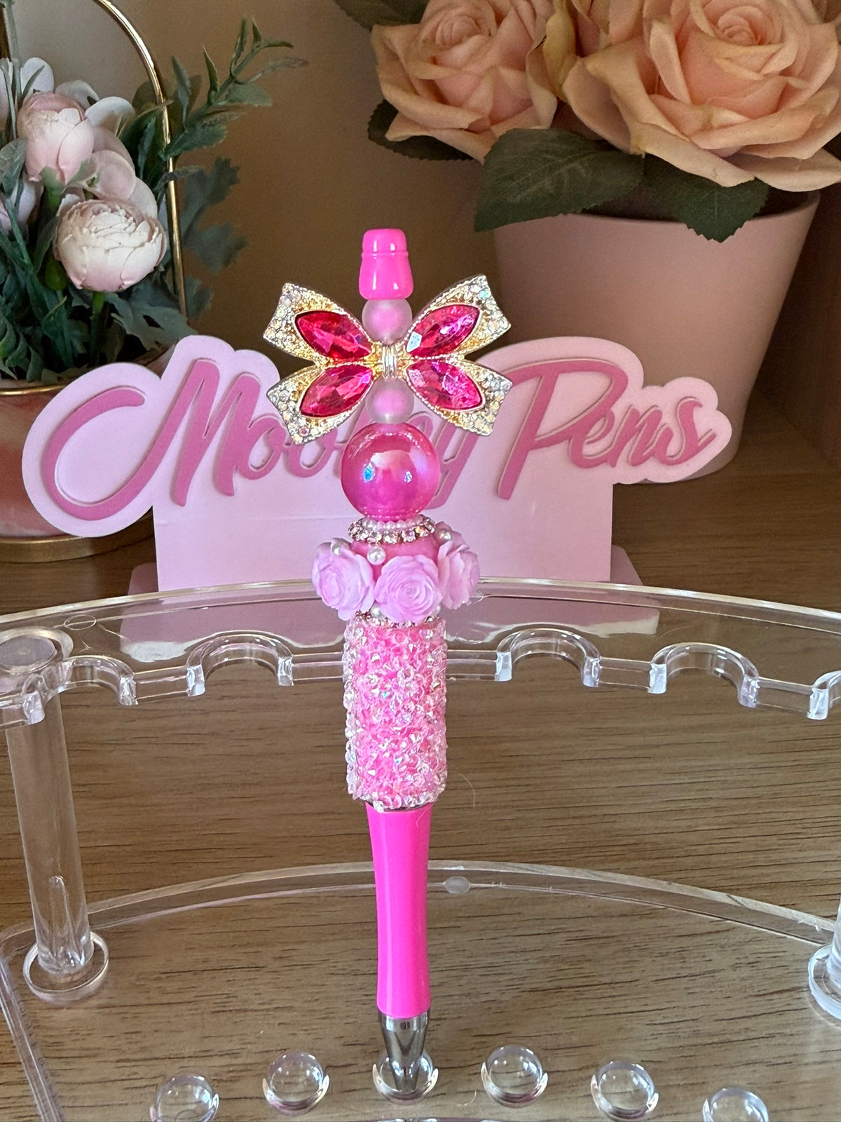 Hot Pink Bling Bow Beaded Pen