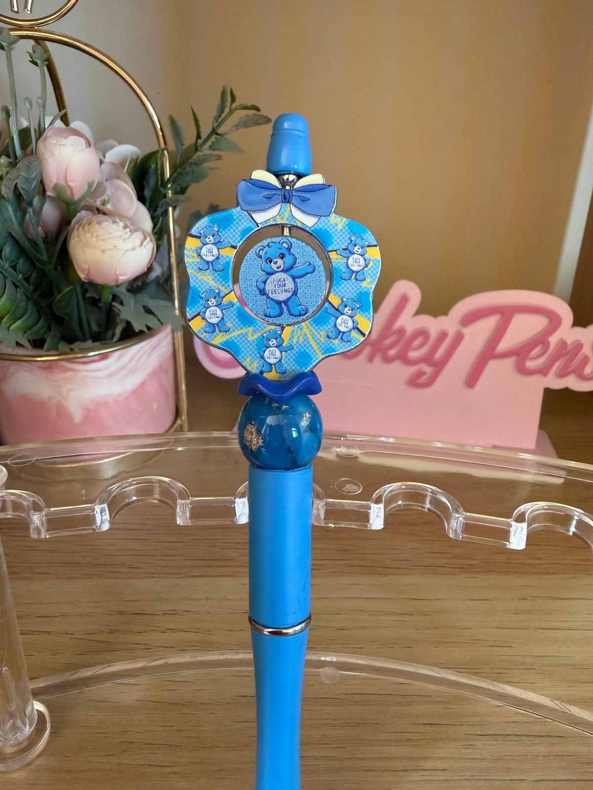 Blue Swear Bear Beaded Pen