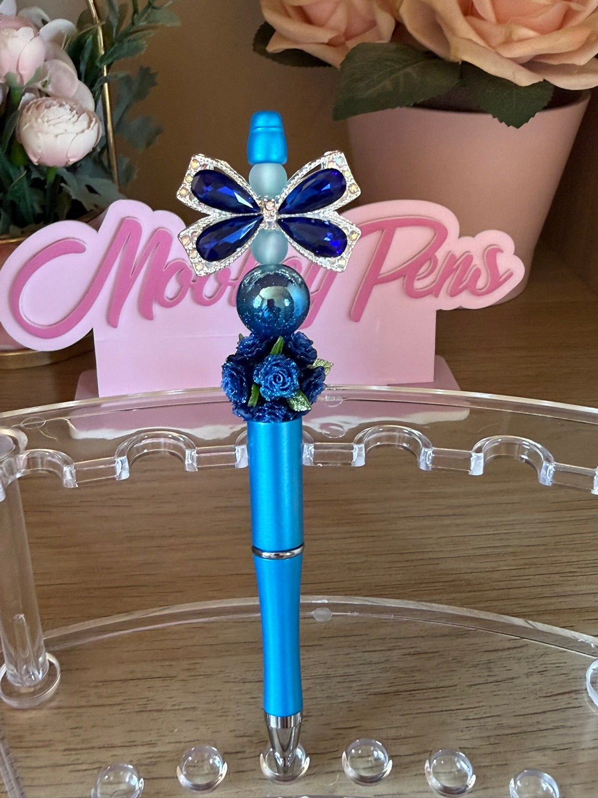 Royal Blue Bling Bow Beaded Pen