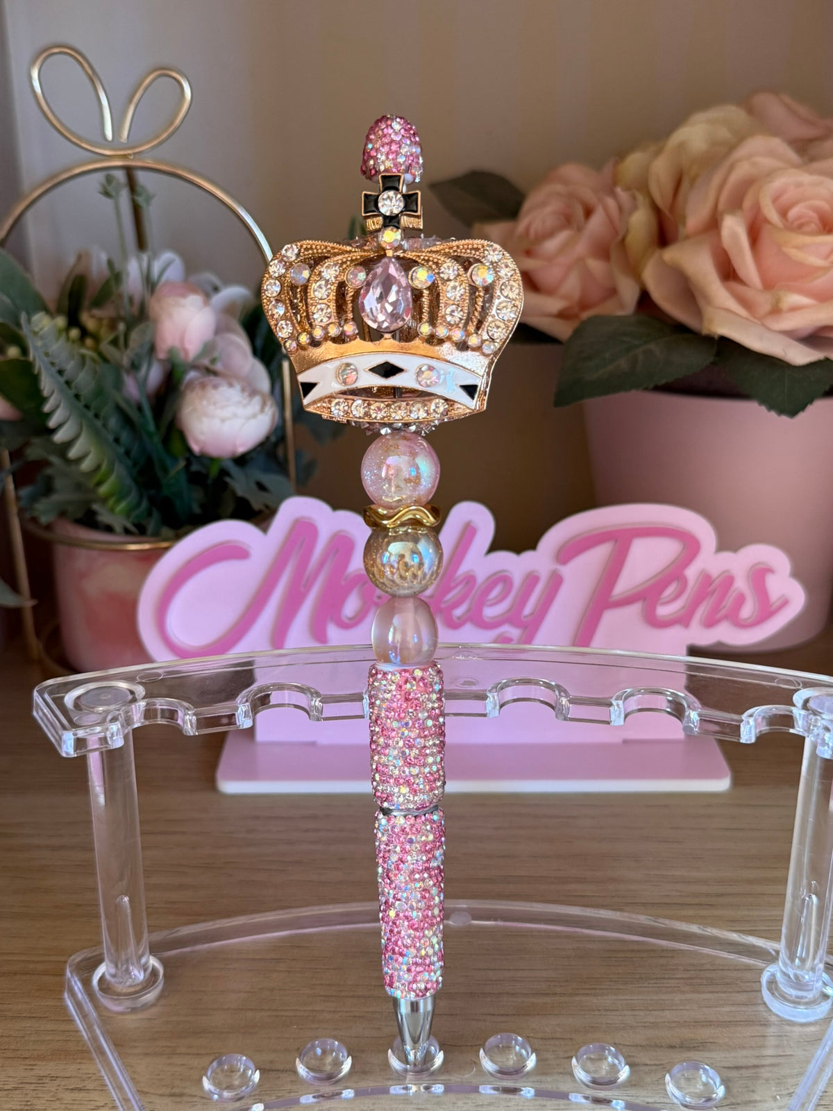 Pink Bling Crown Beaded Pen