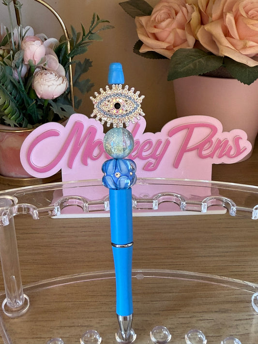 Blue Bling Evil Eye Beaded Pen