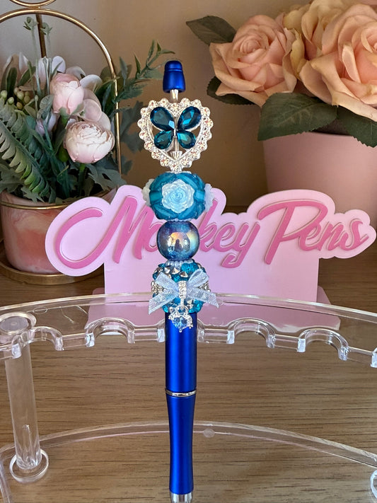 Blue Bling Butterfly Beaded Pen