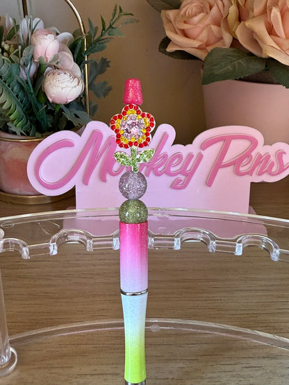 Multicoloured Bling Flower Pen