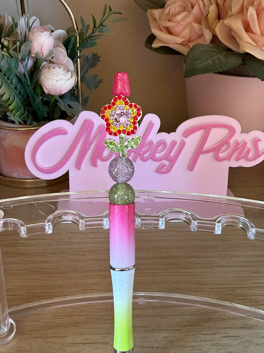 Multicoloured Bling Flower Pen