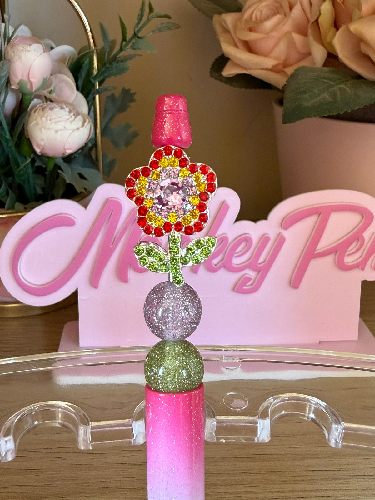 Multicoloured Bling Flower Pen