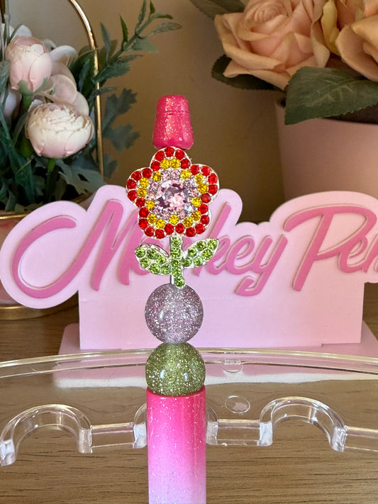 Multicoloured Bling Flower Pen