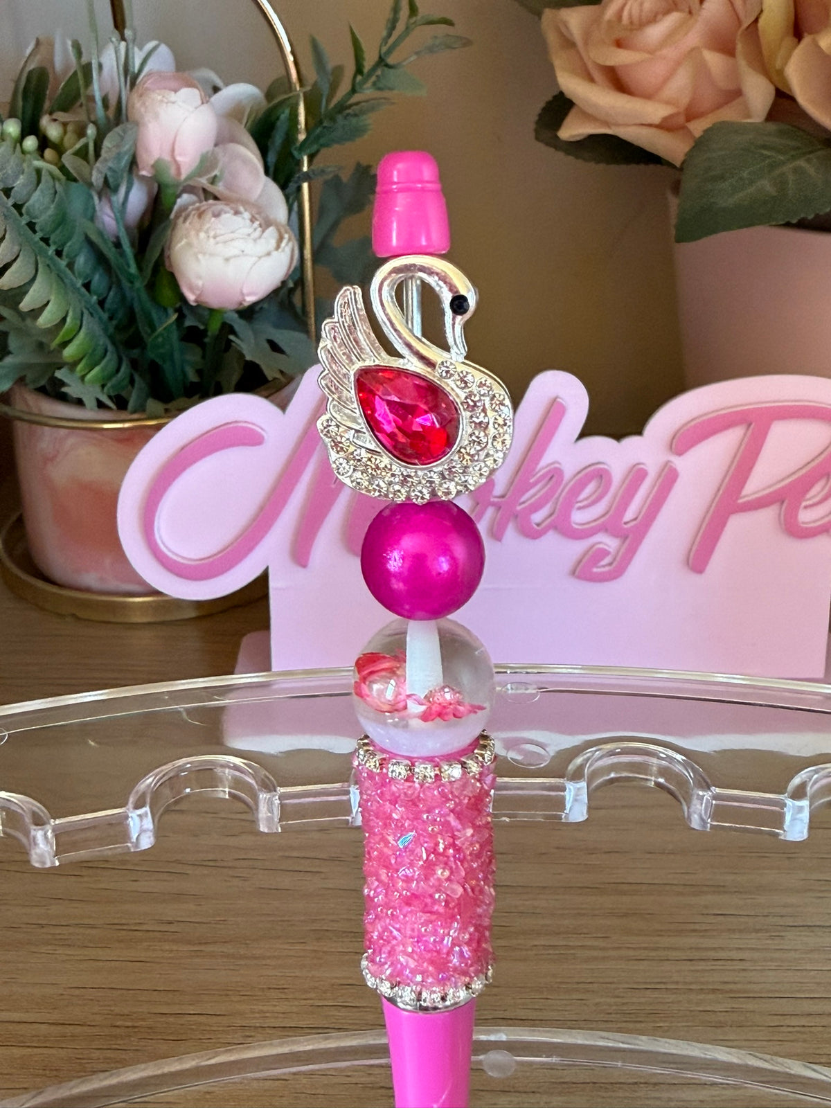 Pink Bling Swan Beaded Pen