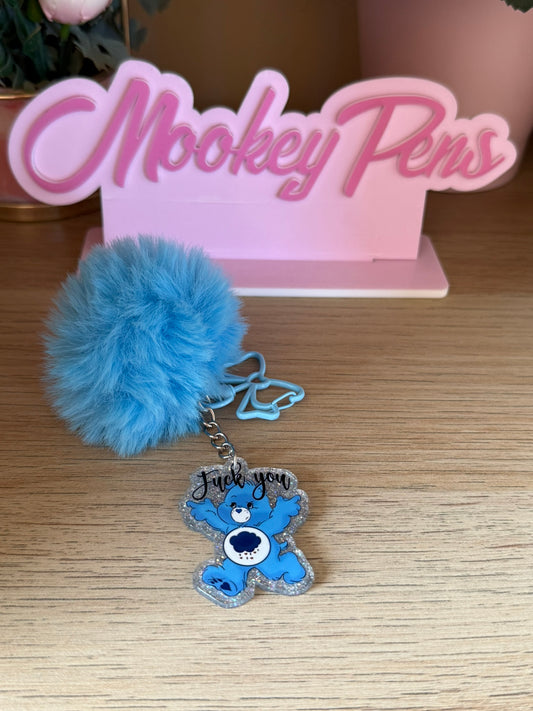 Blue Swear Bear Keyring with Pom