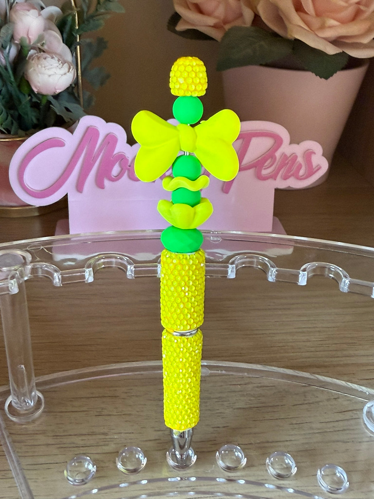 Neon Yellow & Green Bow Pen