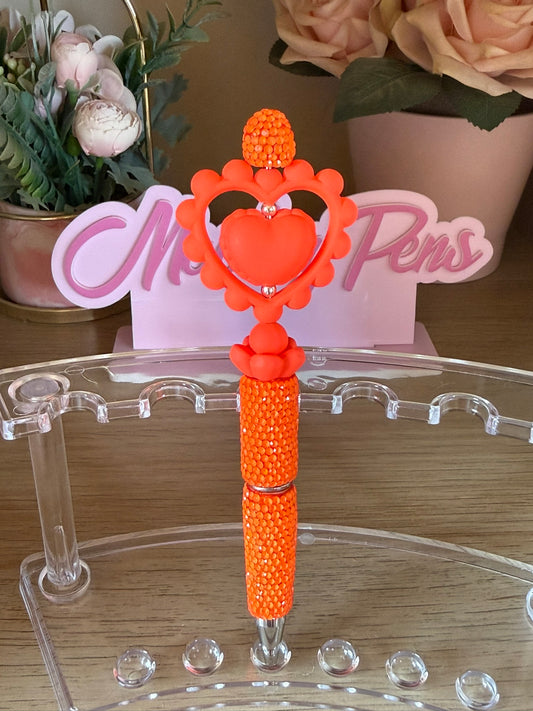Neon Orange Spinning Heart Pen