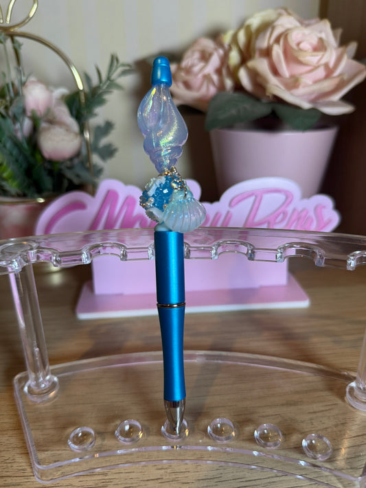 Blue Pearlescent Shell Beaded Pen