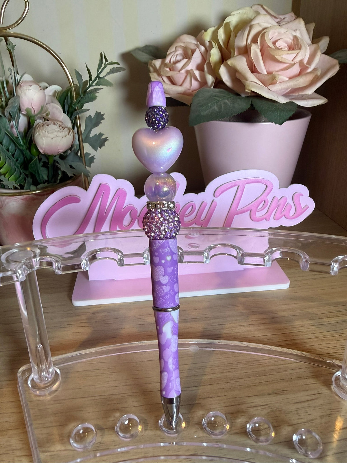 Purple Heart Rhinestone Beaded Pen