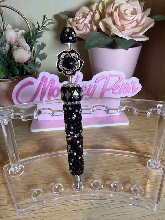 Black Flower Rhinestone Pen