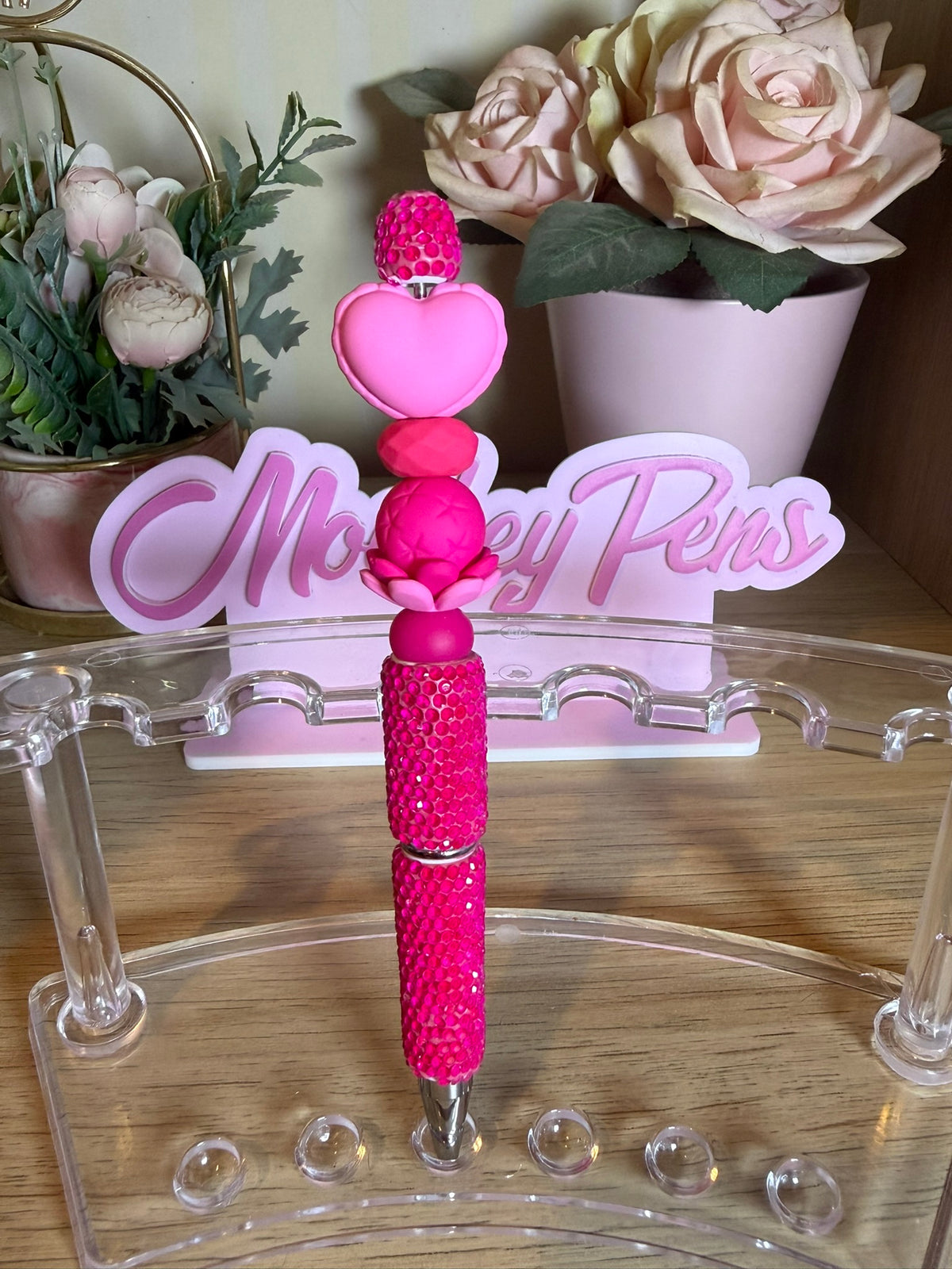 Neon Pink Heart Rhinestone Pen