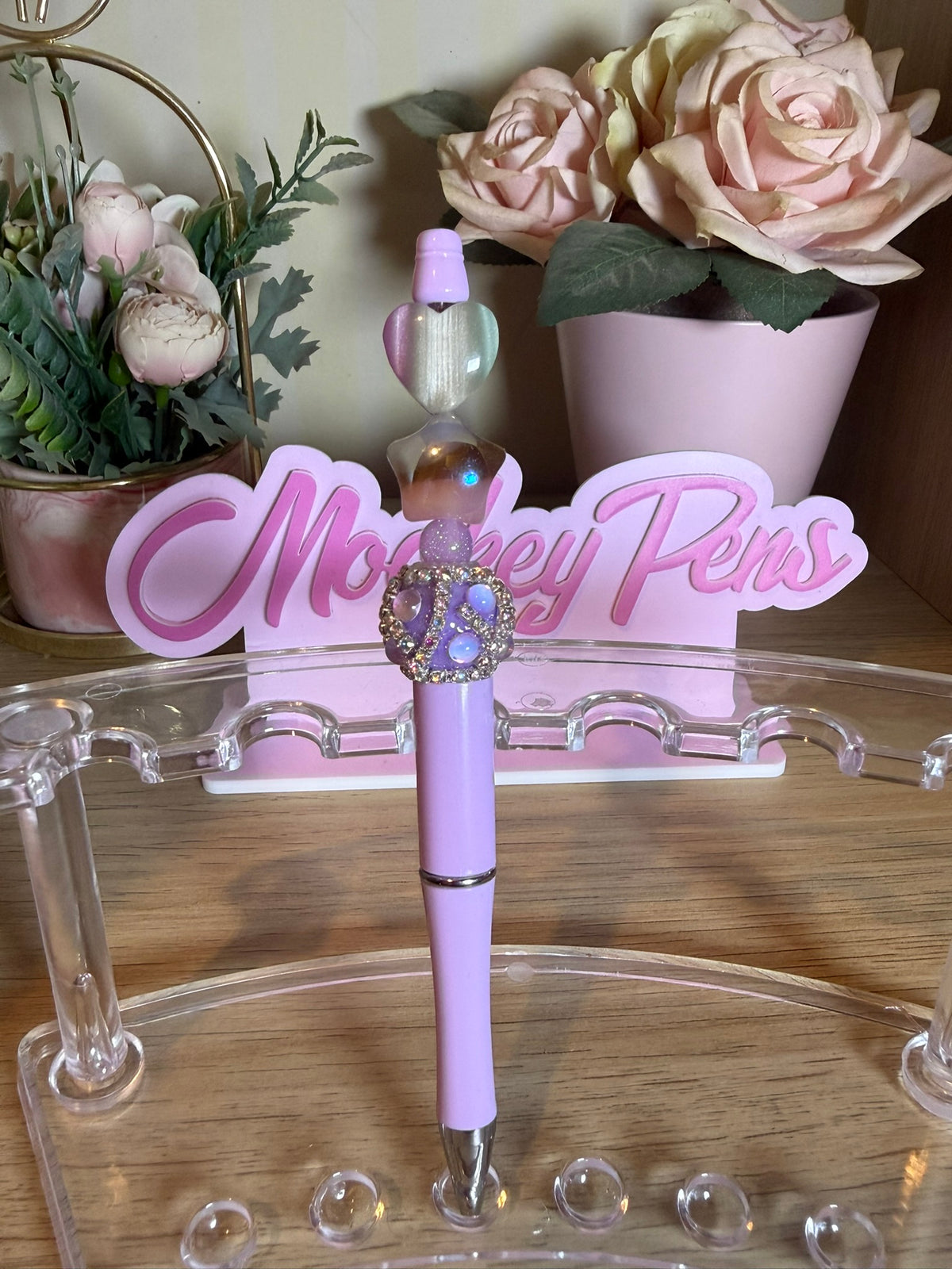 Heart & Star Beaded Pen | Baby Pink Bling