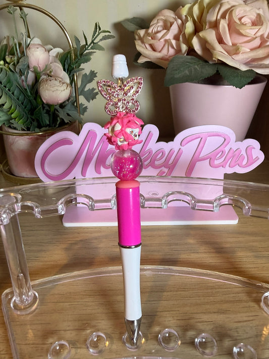 Sparkly Butterfly & Bow Beaded Pen | Pink & White