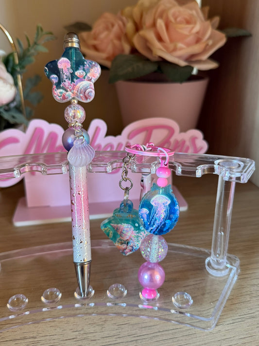 Pink Underwater Inspired Pen & Keyring Set