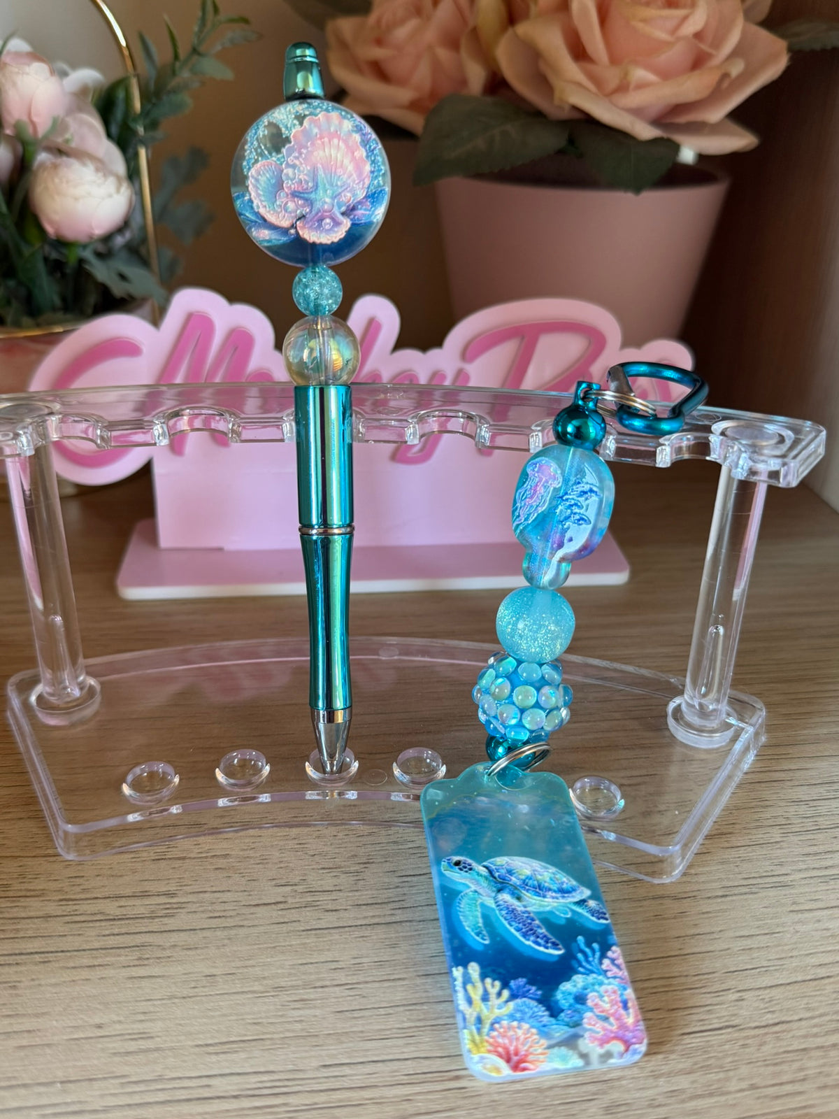 Blue Underwater Inspired Pen & Keyring Set