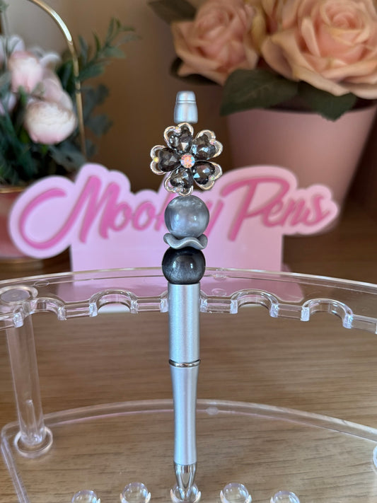 Slate Grey Bling Flower Beaded Pen