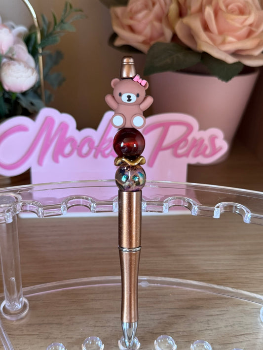 Teddy Bear with Bow Beaded Pen